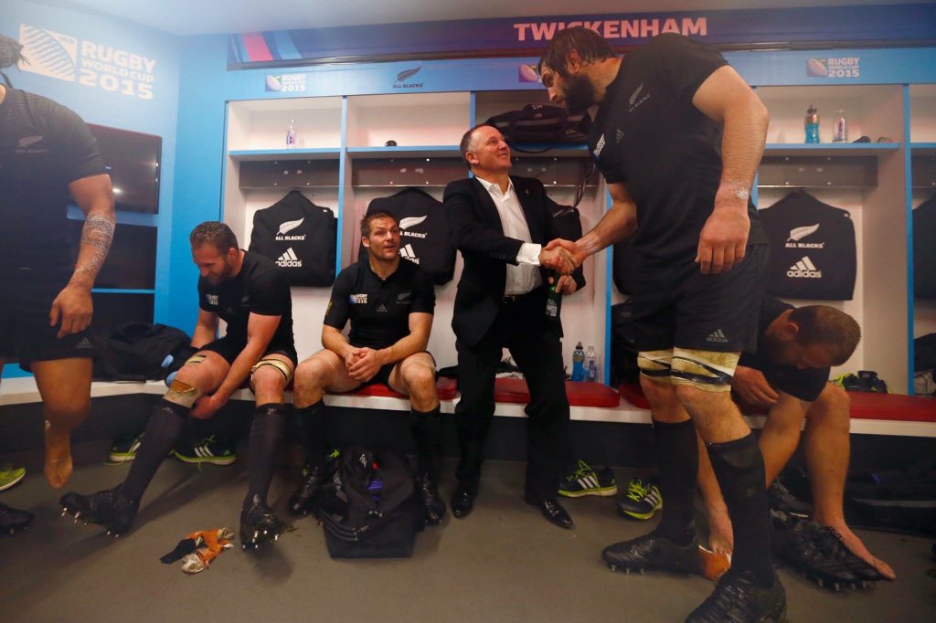 alikervin's tweet photo. Shaking hands with the Prime Minister...it looks like a scene from Gulliver's Travels #allblacks #RugbyWorldCup https://t.co/BDPmgzNYQx