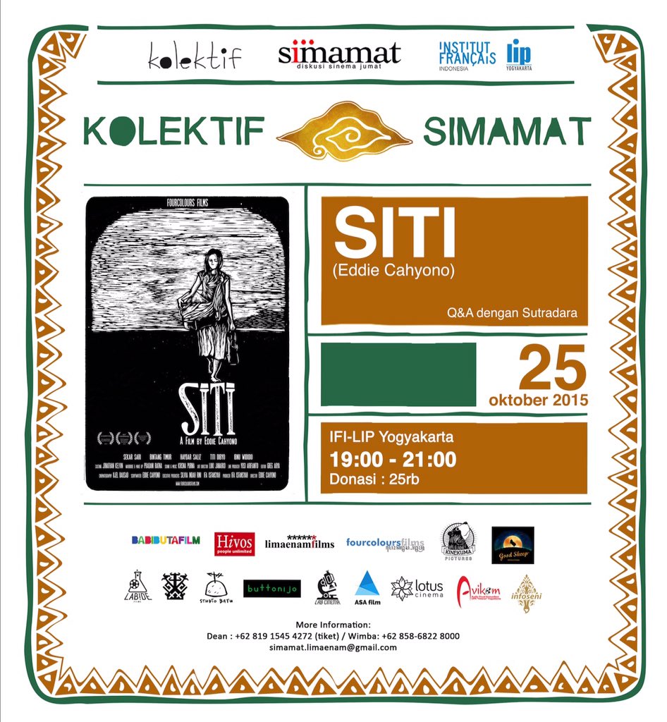 Malam ini di #kolektifsimamat yg habis memenangkan Apresiasi Film Indonesia tadi malam. "Siti" teket on the spot.