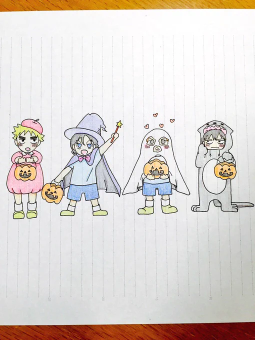 ハロウィンですので仮装したちっちゃい箱学を描きました。 