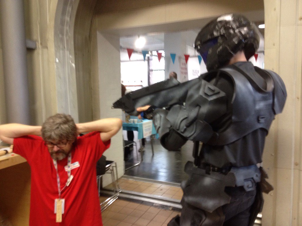 BillyMcCoy's tweet photo. Was reminded yesterday just what a friendly place a MakerFaire is! Mostly! @derbysilkmill #DMMF15 https://t.co/5TpPHekyYX