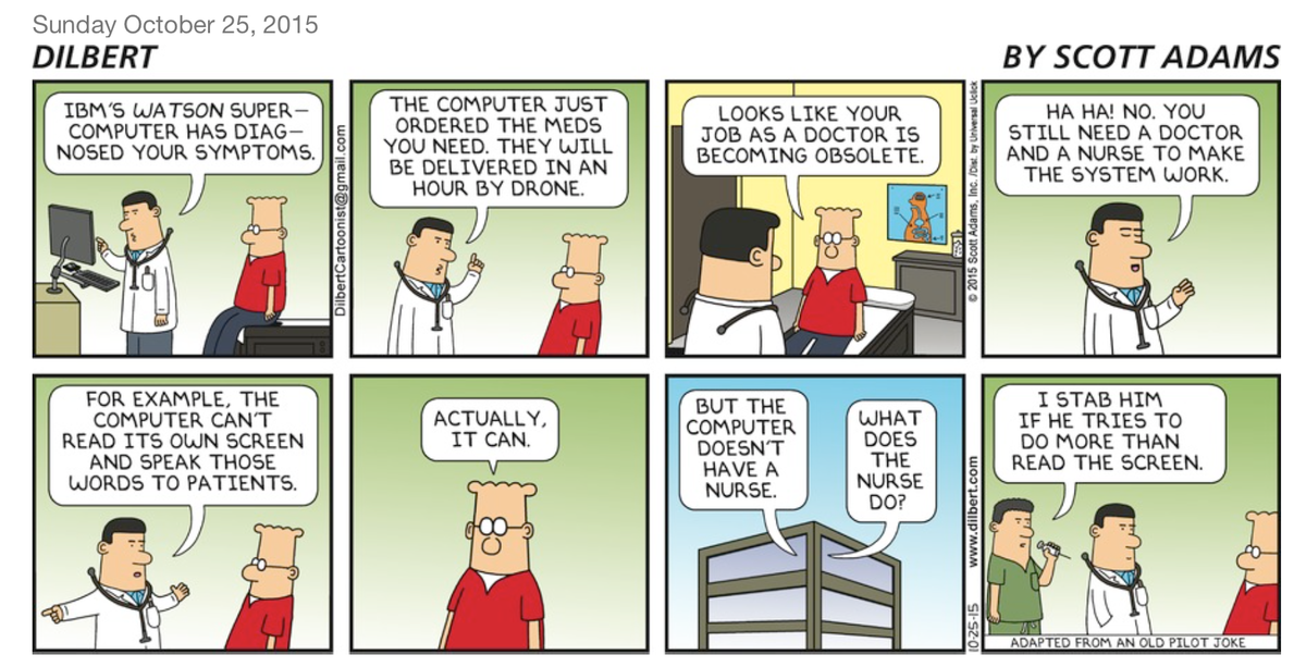 Eric Topol (@erictopol) on Twitter photo Even <a href="/DailyDilbert/">Dilbert</a> is getting into @IBMWatson and medicine's future :-) Even <a href="/DailyDilbert/">Dilbert</a> is getting into @IBMWatson and medicine's future :-)