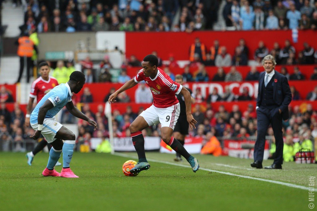 ManUtd's tweet image. HT: #mufc 0 City 0. It's goalless in the derby at the break after a cagey first half.