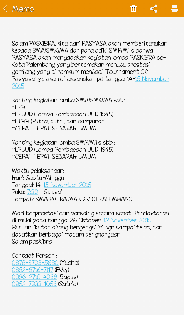 Mohon izin kak, bantu bagi info bahwa PASYASA mengadakan lomba pada 14-15 Nov 2015 di SMA PM1. Mksh😊 <a href="/ppipalembang/">PPI Palembang</a>