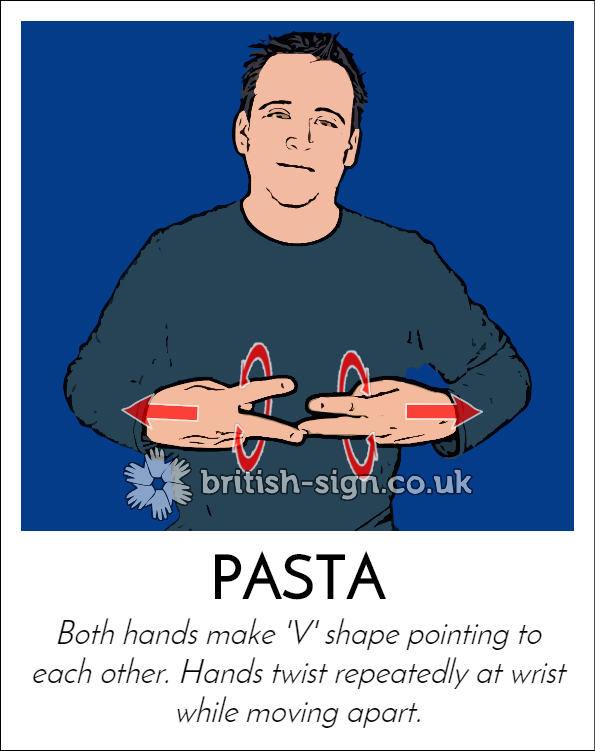 BritishSignBSL's tweet photo. Today's #BritishSignLanguage (#BSL) sign is: PASTA #WorldPastaDay https://t.co/qL9ZDO8eub