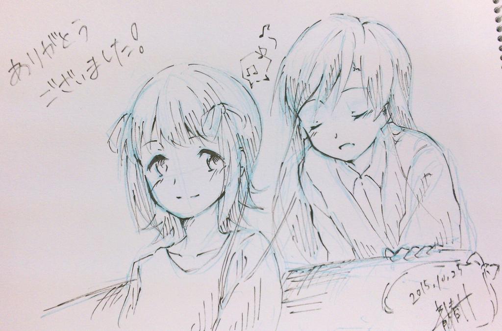 燐さんが売り子してくれたおかげで珍しく2名だけでしたがスケブ描かせていただきました!ありがとうございました! 