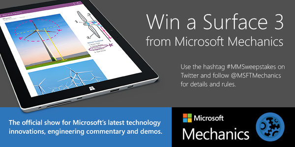 Office365_Tech's tweet image. Tweet #MMSweepstakes for your chance to win a Surface 3 from the new @MSFTMechanics! Rules: aka.ms/omechsweeps