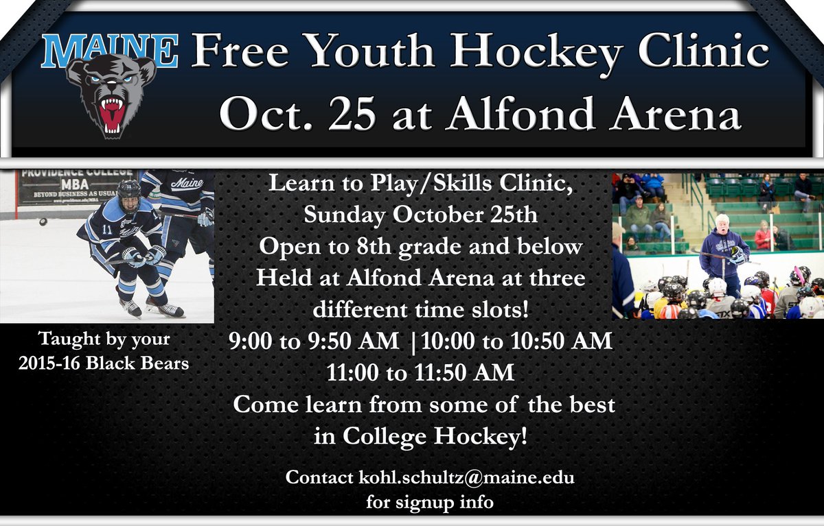 mainemhockey's tweet photo. It's not too late! Head on down to Alfond Arena this morning for learning, hockey and smiles at our youth clinic! https://t.co/vFbYYyYY3m