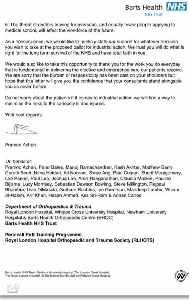 RoshanaMN's tweet photo. BARTS ORTHOPAEDIC DEPARTMENT - support junior doctors fully in action and thank them for hard work #notfairnotsafe https://t.co/IBTPakIdLR