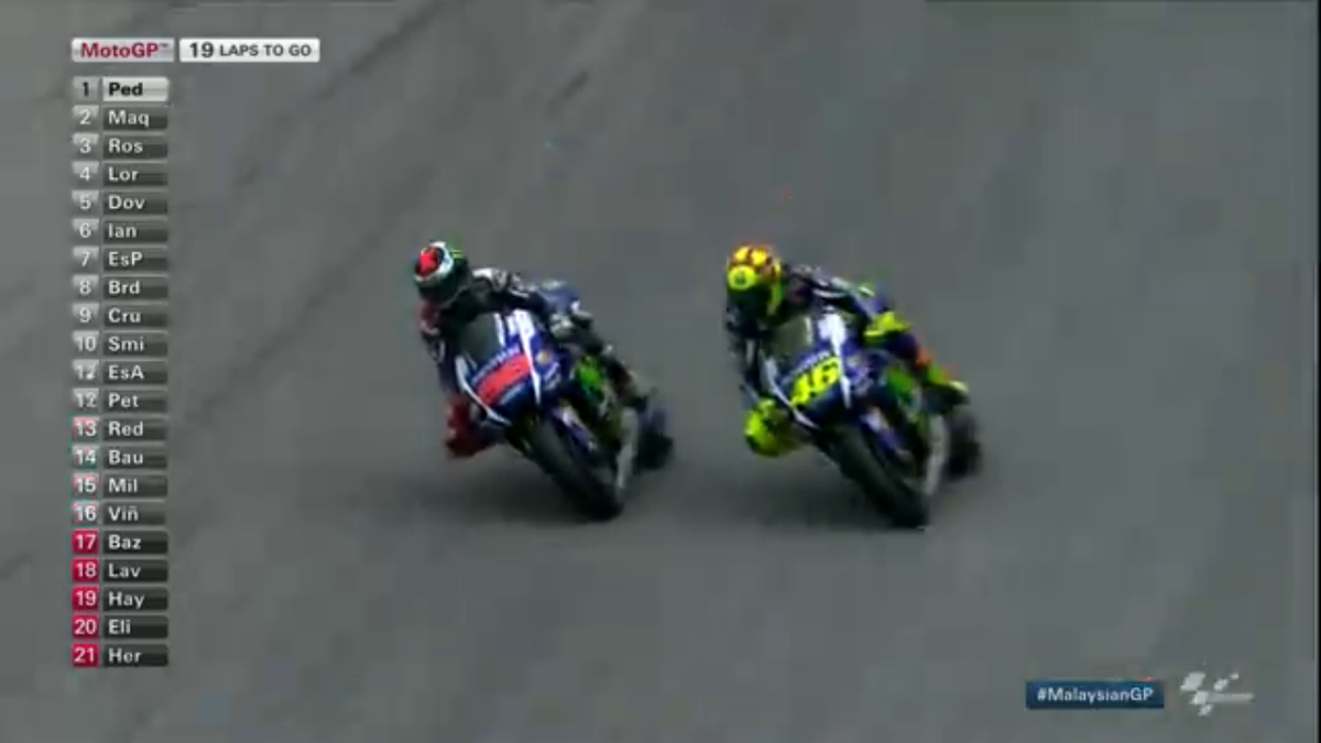 SA_Arnold's tweet photo. @MotoGP #ForzaVale Yellow flags were being waved @ Turn 1 when #99 overtook #46 Have it been looked at? https://t.co/J5fu55sPRQ