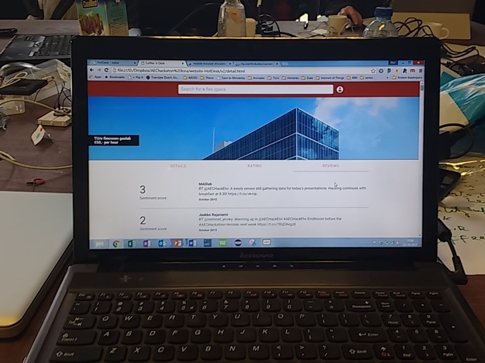 Great! We have a working tool, integrating Twitter and LoRa sensor data. Nice workingplace <a href="/AECHackEhv/">AECHack Eindhoven</a>