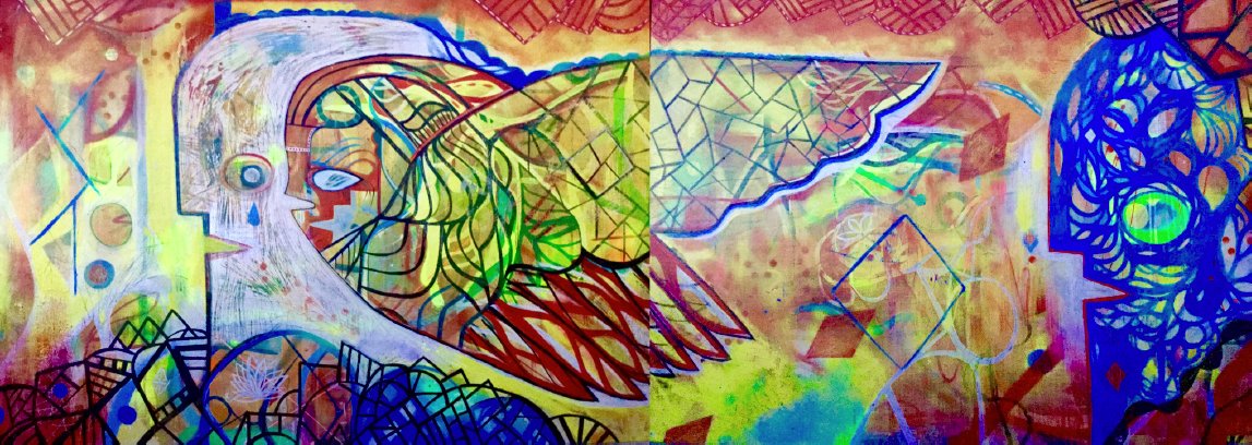 Artist <a href="/GABE_FELICE/">GABE FELICE</a> selling Verde murals: "The Owl" 2 panels, 4x12, acrylic/ink on oak, $600. gabefelice@gmail.com