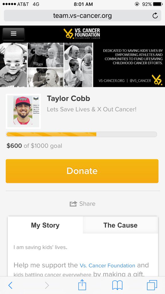 _tcobb's tweet photo. $400 away from goal #2! Let's do this. #SaveLives #XOutCancer https://t.co/XERd4keoSt https://t.co/7YXFFaH37B