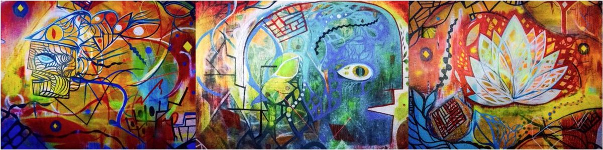 Artist <a href="/GABE_FELICE/">GABE FELICE</a> selling Verde murals: "Amor..." 3 panels, 4x16, acrylic/ink on oak, $600. gabefelice@gmail.com