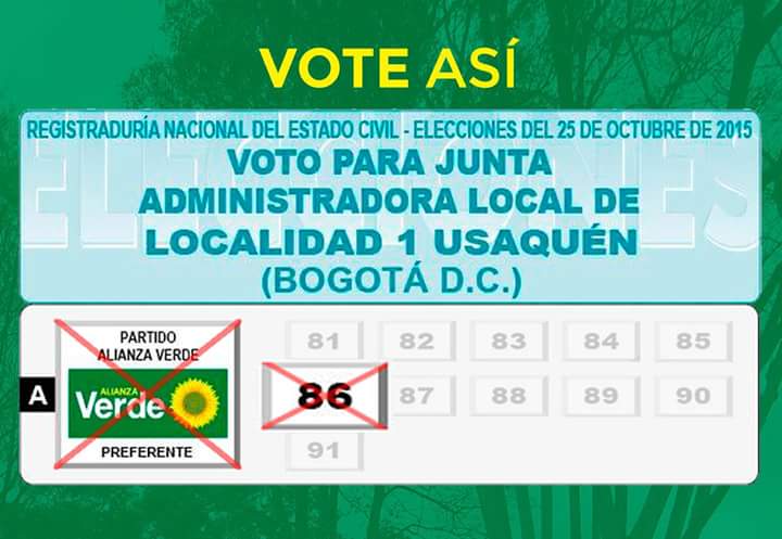 SantiPinzon's tweet photo. #elecciones2015 Los invito a que salgan a votar y lo hagan a conciencia, #Bogota necesita una renovación! #verde86 https://t.co/x4GJK8CzTU