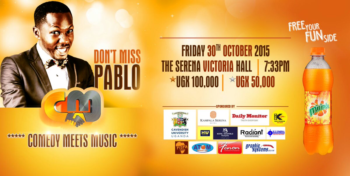 jnakafeero's tweet photo. Countdown to #ComedyMeetsMusic2015 continues and we have less than the days you know to #Fri30thOct @UgoUganda https://t.co/1izBOzqM2v