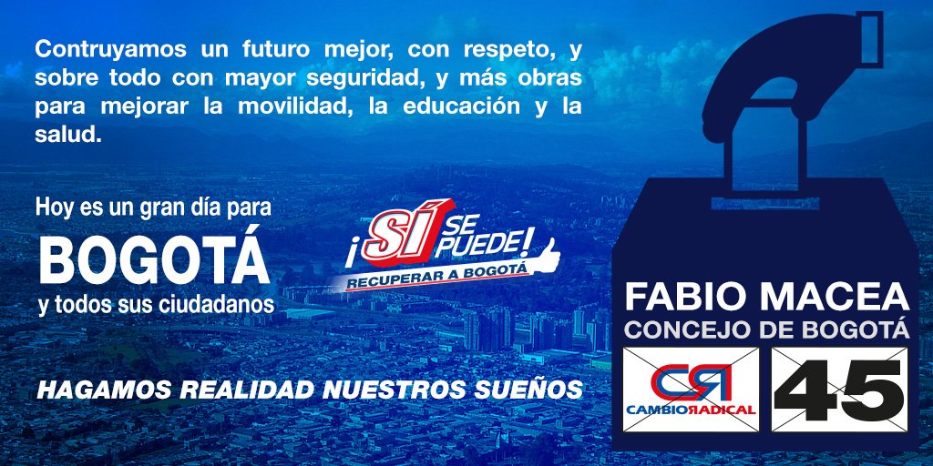 Fabio_Macea's tweet photo. Construyamos un mejor futuro y #RecuperemosBogota #Sísepuede #concejodebogota #CR45 junto a @Rodrigo_Lara_ https://t.co/dDYcbBs74e