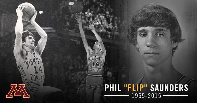 GopherSports's tweet image. Our thoughts are with the friends and family of Flip Saunders, a #Gophers great. z.umn.edu/mflip