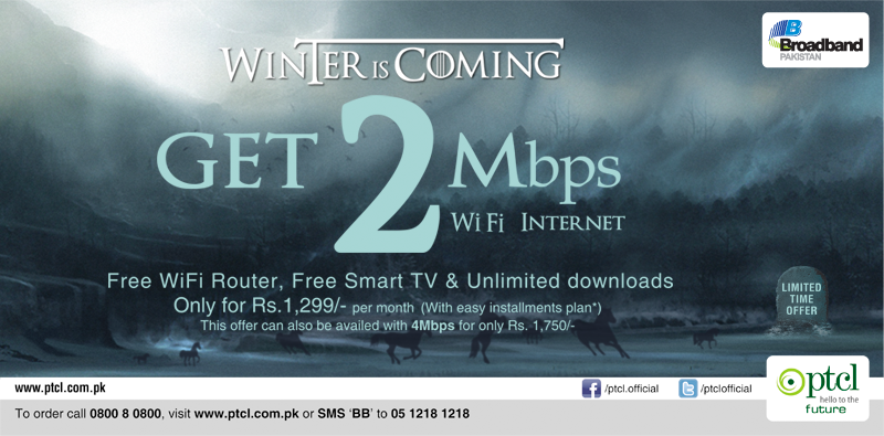 PTCLOfficial's tweet photo. Get #2Mbps WiFi #Broadband with #Free WiFi Router & Free #PTCLSmartTV for only Rs. 1,299/- per month, #Unlimited https://t.co/ZScl4Vll5b