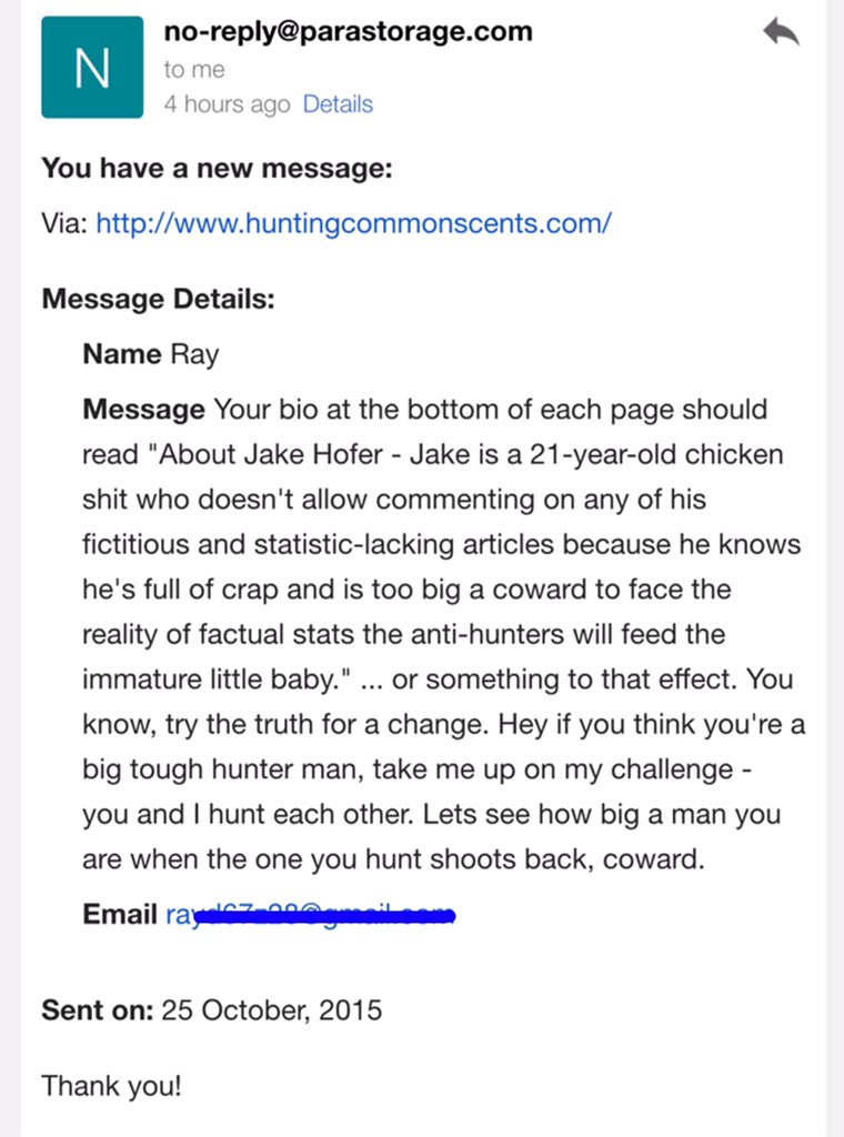The emails I get from anti-hunters 😂😁. 
#ThatEscalatedQuickly #HuntingisConservation