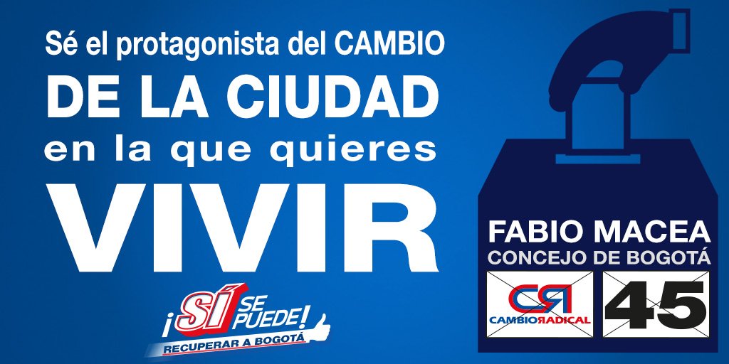 Fabio_Macea's tweet photo. Ejerce tu derecho al voto y #RecuperemosBogota #Sisepuede #concejodebogota #CR45 junto a @Rodrigo_Lara_ https://t.co/nPHpzuXwrT
