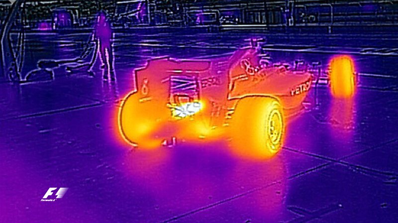 F1's tweet image. Not everything&apos;s cold &amp;amp; wet in Austin... Check out these thermal images from #USGP qualifying