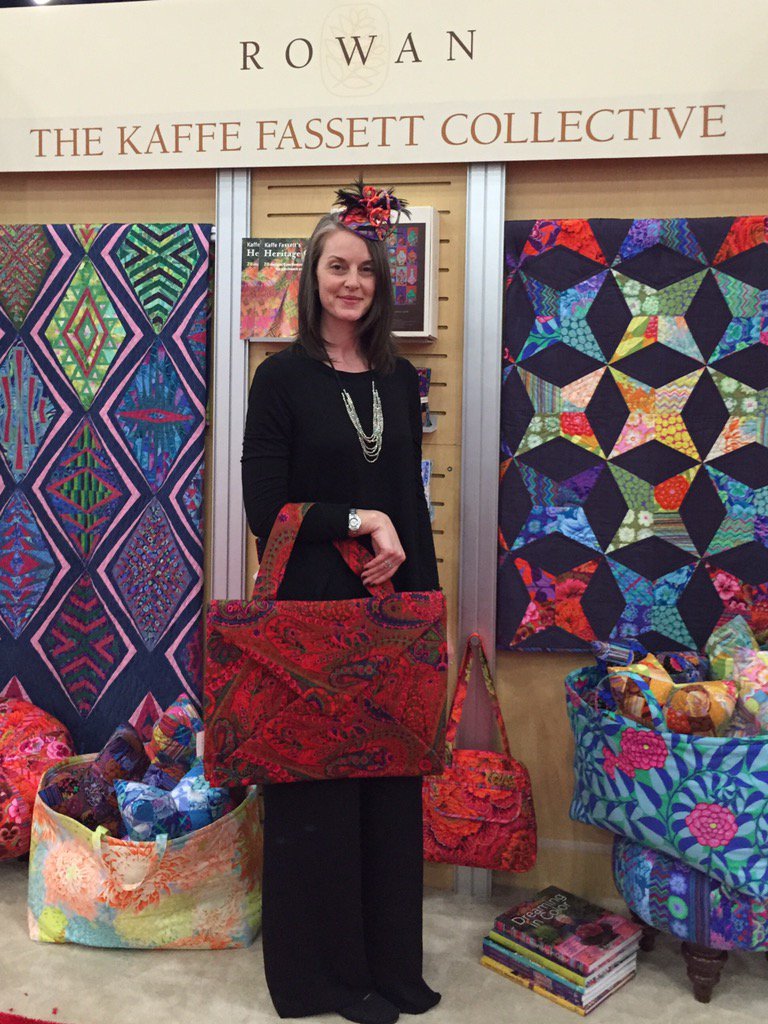 CoatsandClark's tweet photo. Come see us at booth 2230/2330 w ur "Fassett-nator" to get a bag and enter the #kaffe20 contest #quiltmarket #rowan https://t.co/wgD9r32mLt