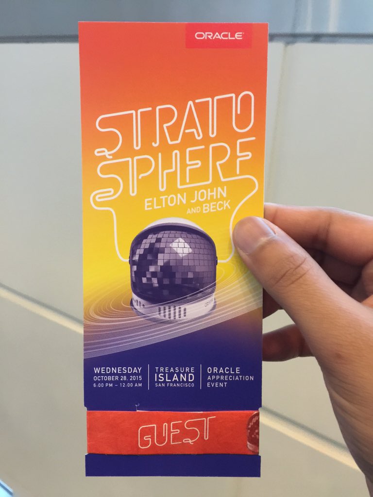 ZedDBA's tweet photo. Got my #EltonJohn #GuessPass #OOW15 @Version1Tweets https://t.co/Ah40wOcU3T