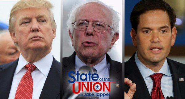 SamFeistDC's tweet photo. Coming up at the top of the hour on @CNNSotu: @realDonaldTrump @SenSanders and @marcorubio. At 12pm ET on @CNN. https://t.co/mBw5Agwpl7
