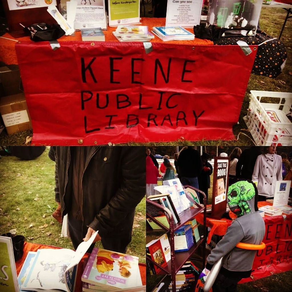 KeenePLibrary's tweet photo. We gave out at least 400 #allhallowsread books at #mpfest15 Let's #getOTL and #lovethiscommunity https://t.co/SUV66GSIV6