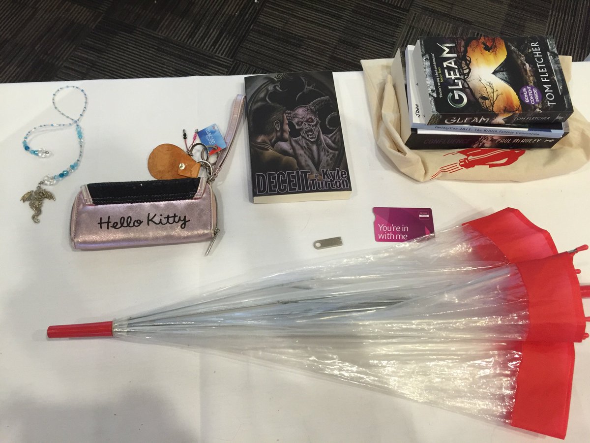 FantasyCon2015's tweet photo. We have some lost property left in the venue, please see a RedCloak to claim anything that is yours! #FCon2015 https://t.co/jKWzpeEoK8