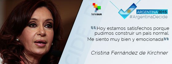 teleSURtv's tweet photo. #Elecciones2015 | @CFKArgentina: Hoy estamos votando en un país normal https://t.co/QTaXEDaTMw #ArgentinaDecide https://t.co/Ci6lspONUo