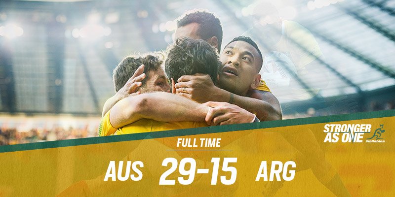 wallabies's tweet photo. FT | The #Wallabies are off to the @rugbyworldcup Final! #ARGvAUS #StrongerAsOne https://t.co/GxQUNivpC0