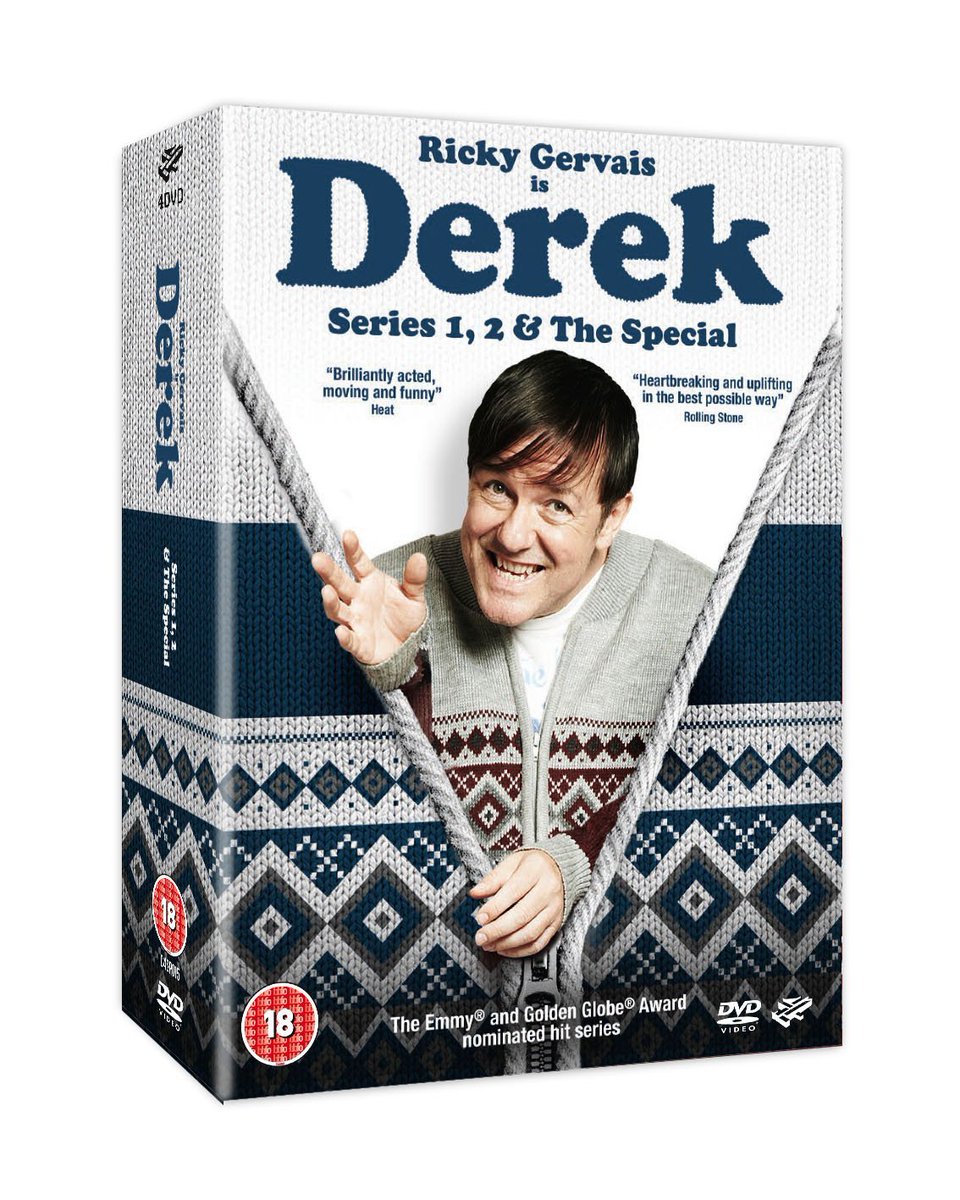 rickygervais's tweet image. Now I'm a recluse, how can I promote the Derek Box Set without going on telly or talking to newspapers?