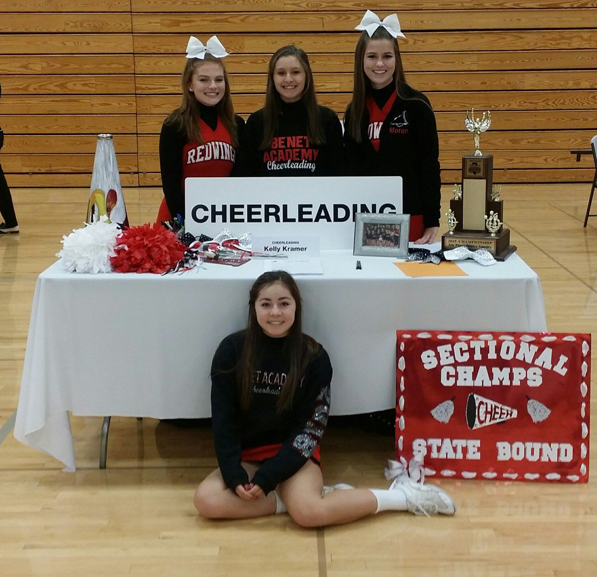 Benet_cheer's tweet photo. Benet open house! Come visit the Cheerleading table. We do not have candy but we have tons of spirit!! #redcrayons https://t.co/SEbTB8ocqZ