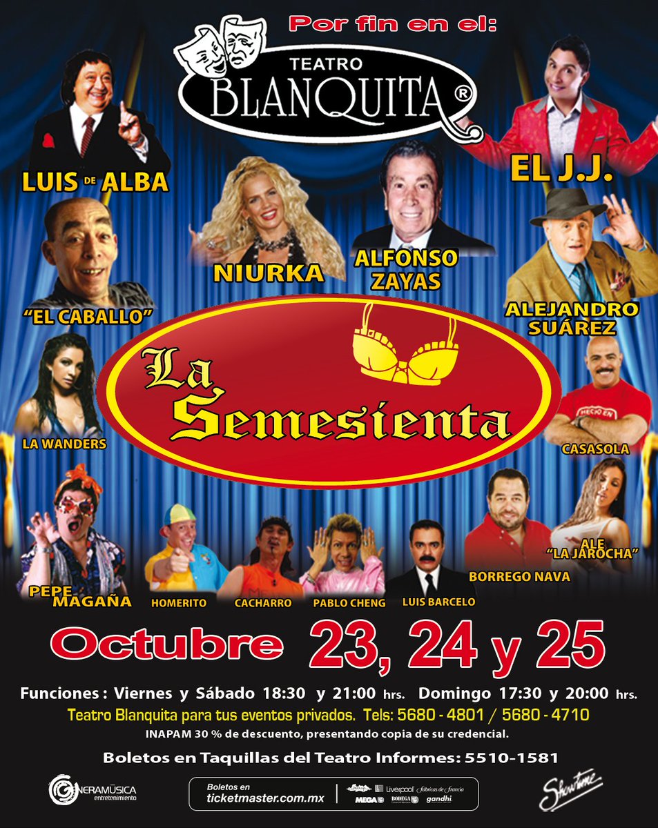 <a href="/LaSemesienta/">La Semesienta</a>

Funciones para el día de hoy:  17:30 y 20 hrs.

Compra tus boletos en las taquilla del teatro.