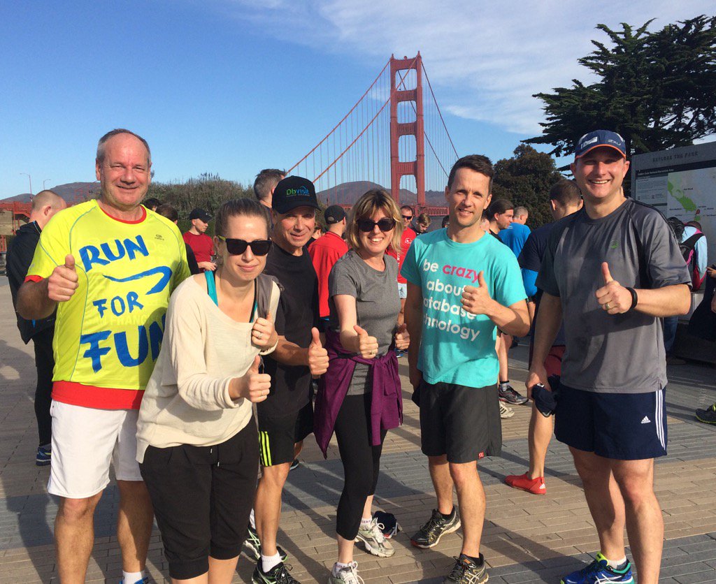 aelsnz's tweet photo. @dbvisit team after the bridge run - @dbvisitmike @DbvisitKathy @DbvisitKelly #moveituseit #oow15 https://t.co/kD1jgvqhEv