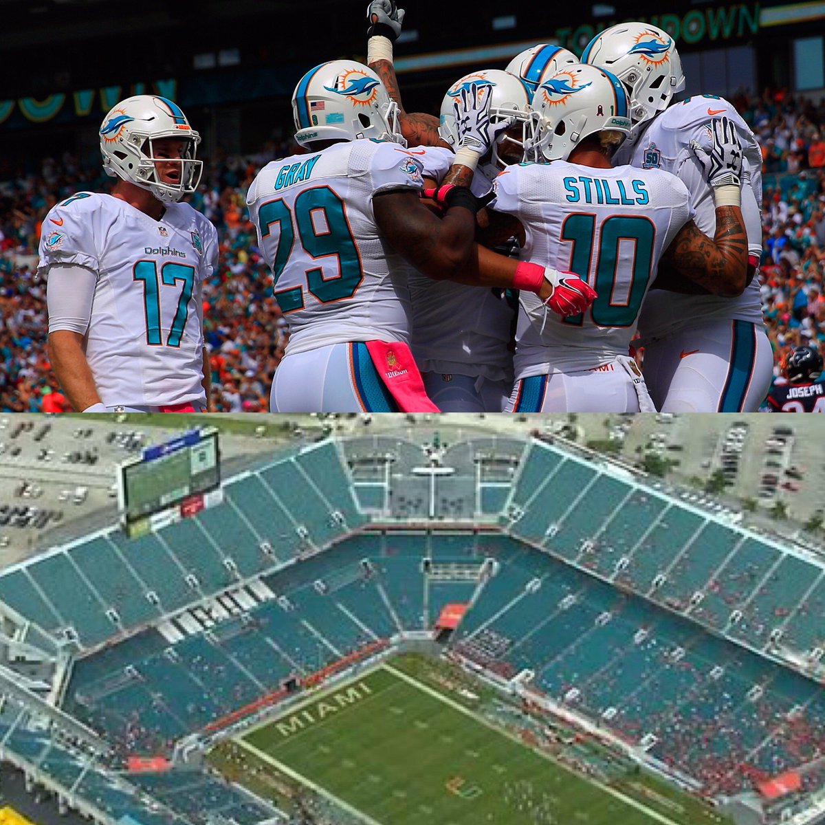 SportsCenter's tweet photo. Same stadium, 2 very different results for Miami teams.

At the half:
Hurricanes trailed, 42-0.
Dolphins lead, 41-0. https://t.co/dr0cvQBDu3