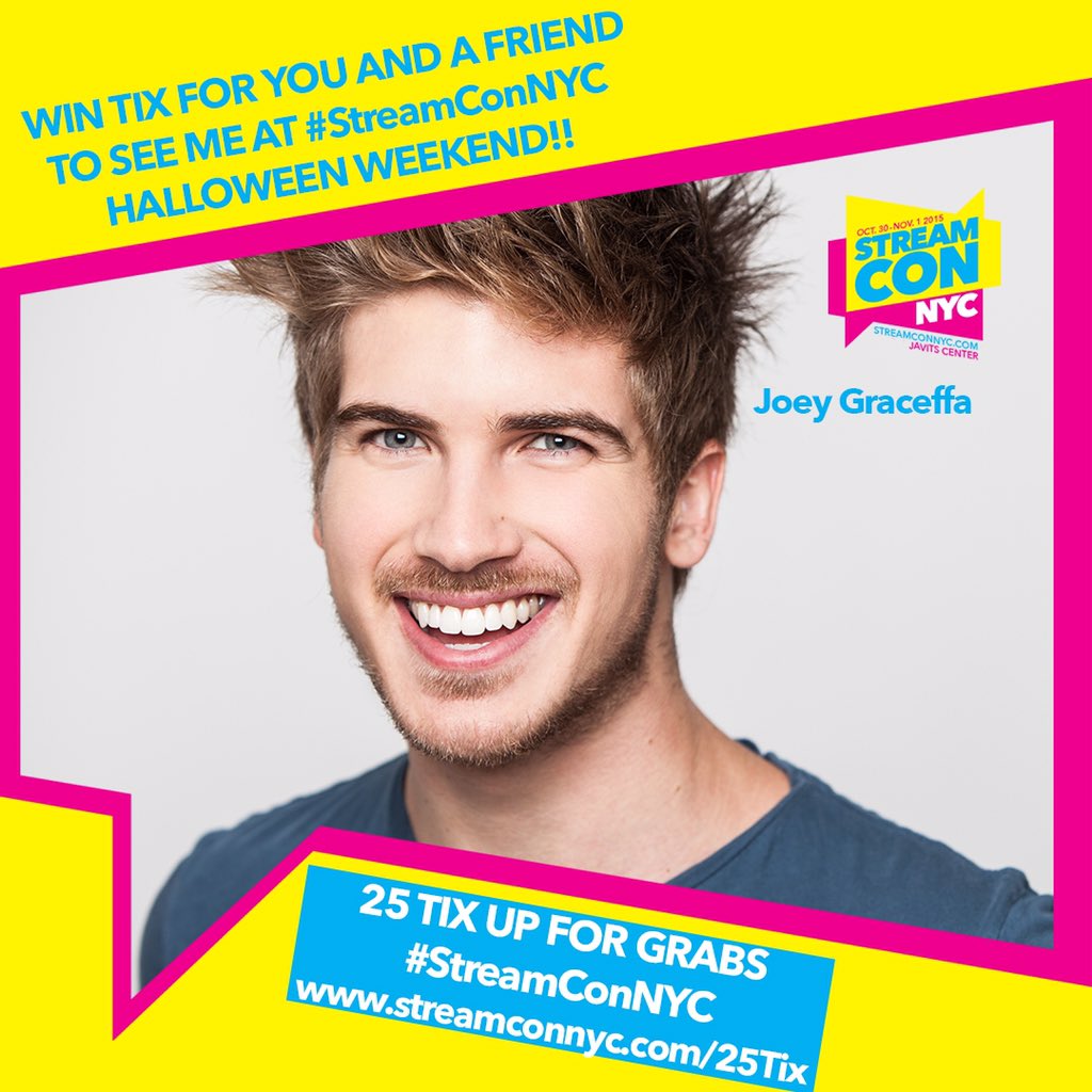 JoeyGraceffa's tweet photo. OKAY GUYS! RT/FAV &amp; ENTER to WIN tix to come hang out w/ me at #StreamConNYC Oct 30-Nov 1! https://t.co/hWiCOJ9dYz 😀 https://t.co/8GYomwZDBn
