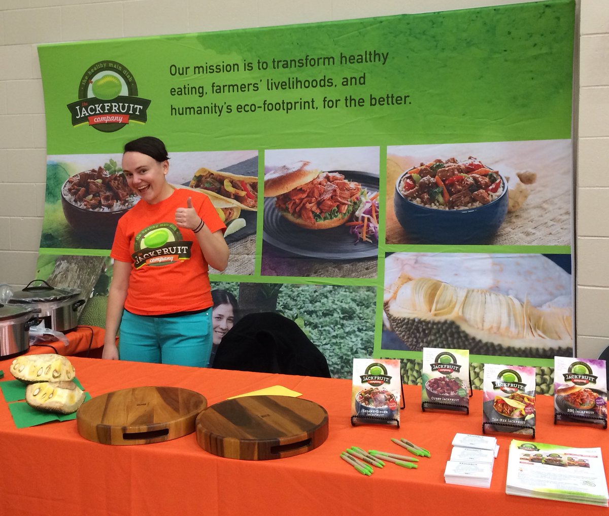 Loads of fun with #jackfruit, ecstatic customers, and cool companies at #BostonVeg2015 :)