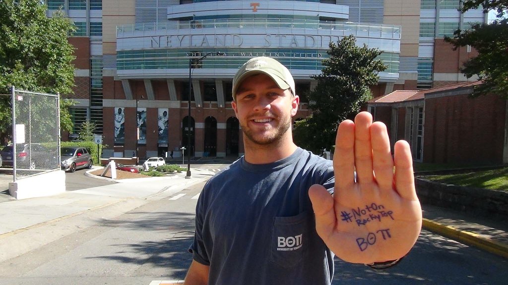 Help us end sexual assault in our community. #NotOnRockyTop. Tag us in a photo like this to spread the word.