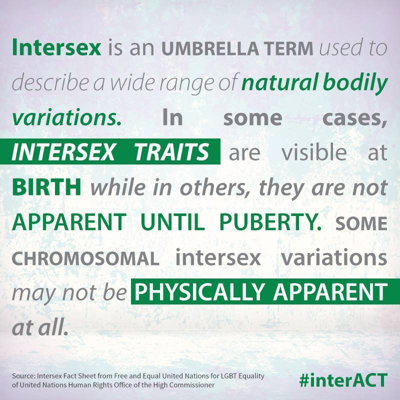 TrevorProject's tweet photo. Some #intersex traits are physically apparent, some aren't. #IntersexAwarenessDay is tmrw. Get educated @aiclegal https://t.co/7E8tkxTosj