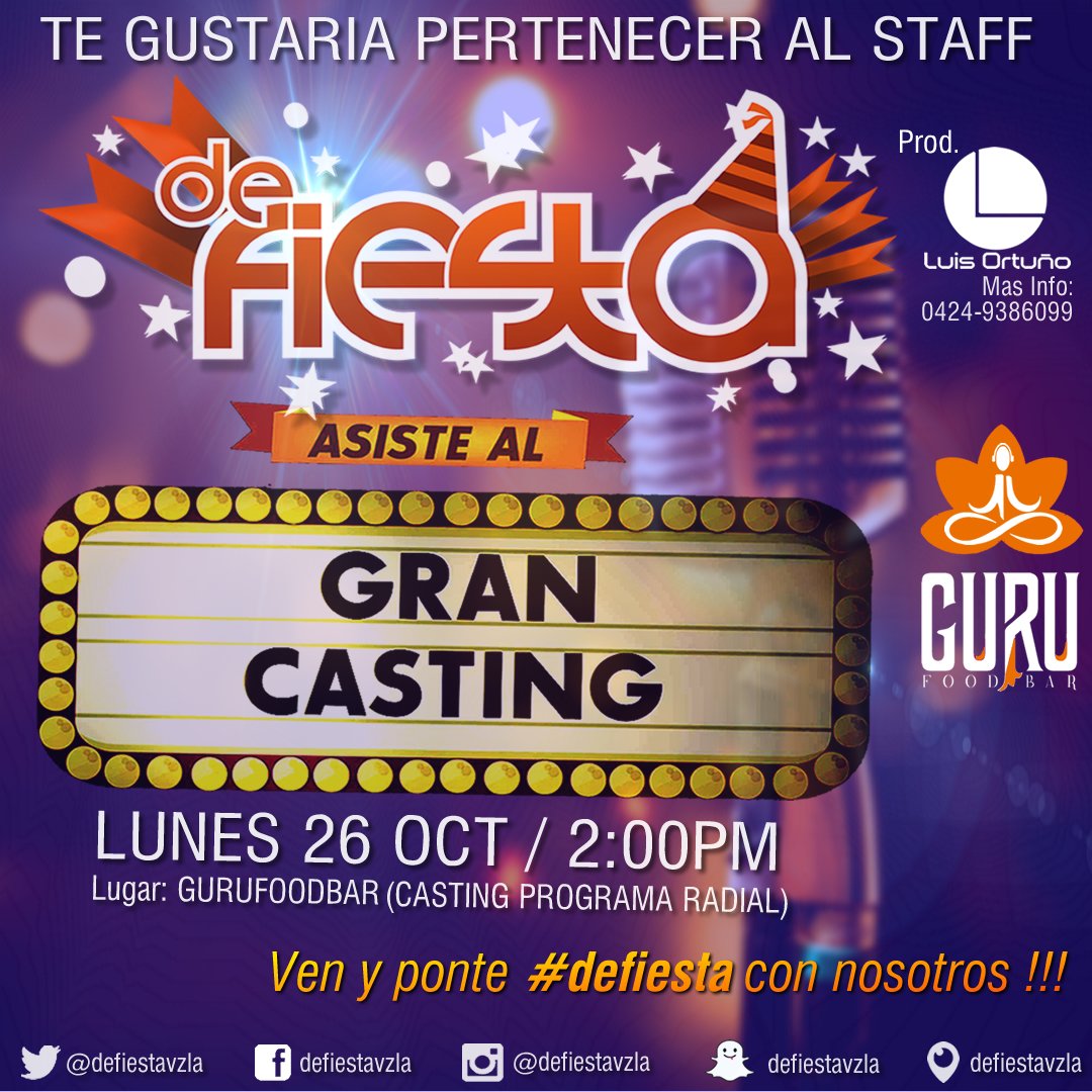 MichelleCE_'s tweet photo. Recuerda, Mañana a las 2:00pm en @gurufoodbar #CASTING @defiestavzla @Luis_Ortuno Te esperamos ..!! https://t.co/ibEHuUxB8h