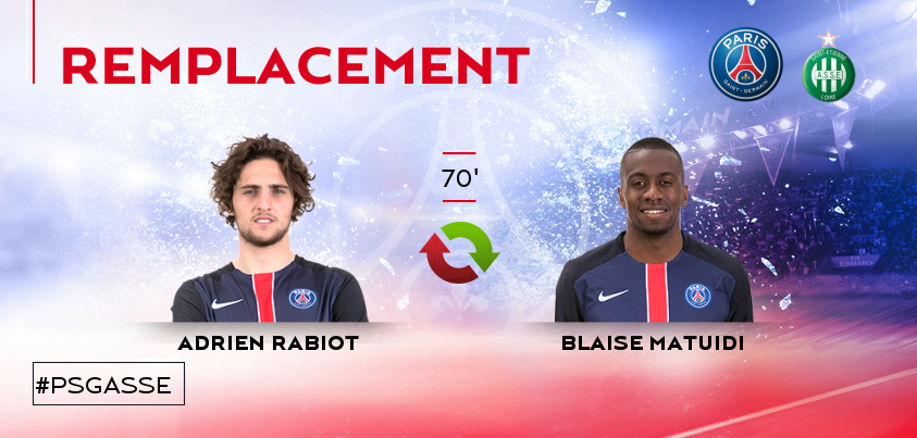 PSG_inside's tweet image. 70' @MATUIDIBlaise remplace @Adriien_Rabiiot #PSGASSE