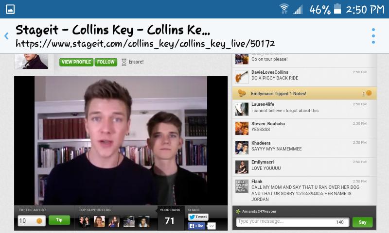 a_gnes_r's tweet photo. #CollinsKeyLive @CollinsKey im so happy i had the chance to see you live stream ily collins https://t.co/a100xuJrzU