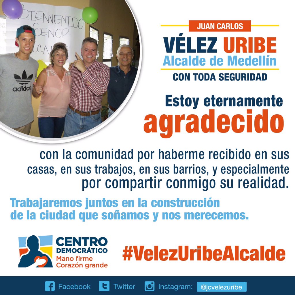 ConcejoUribeMed's tweet photo. #VotaCD RTjcvelezuribe:Mil gracias #Medellín #VelezUribeAlcalde #ConTodaSeguridad https://t.co/yYaHzuSOYw https://t.co/vsjnBSzXQd
