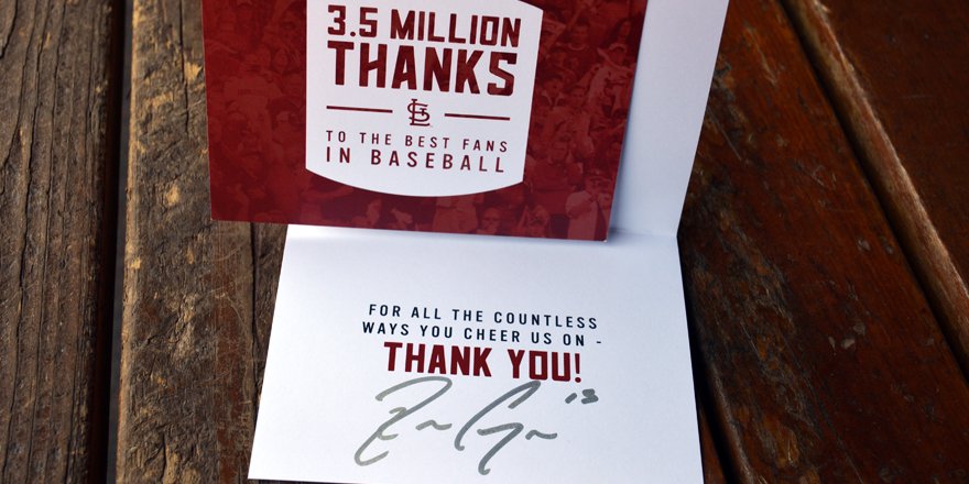 Cardinals's tweet photo. RT this for a chance to win a signed thank you card from @RGrich15. #ThanksCardsFans Enter by 9pm CT 10/25/15. https://t.co/ytnCub4KA3