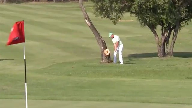 This is literally hitting below the belt. And a penalty to boot. go.pga.com/1WcMfh7