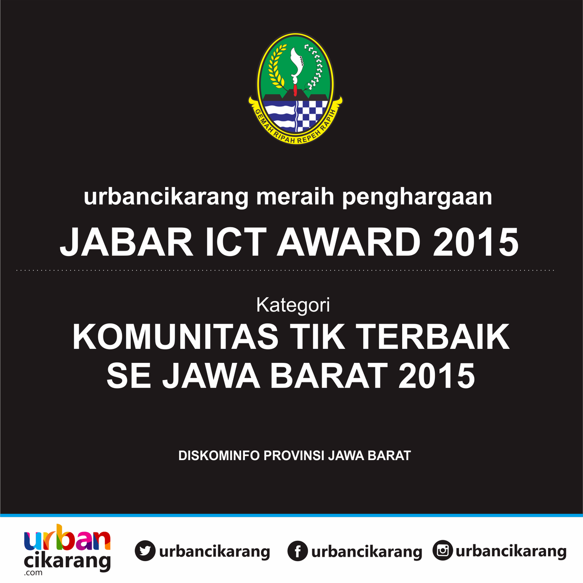 urbancikarang's tweet photo. Urbancikarang meraih penghargaan JABAR ICT AWARD 2015 kategori Komunitas TIK Terbaik se Jawa Barat 2015. https://t.co/LYtNethGuL