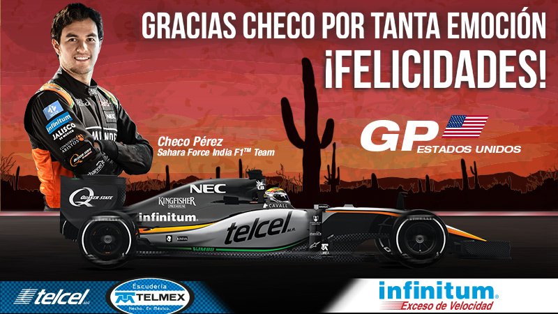 escuderiatelmex's tweet photo. ¡Qué gran carrera nos diste hoy @SChecoPerez, gracias por la emoción! Siguiente parada: #GPMéxico #EnInF1nitum. https://t.co/CB4DdwxyTx