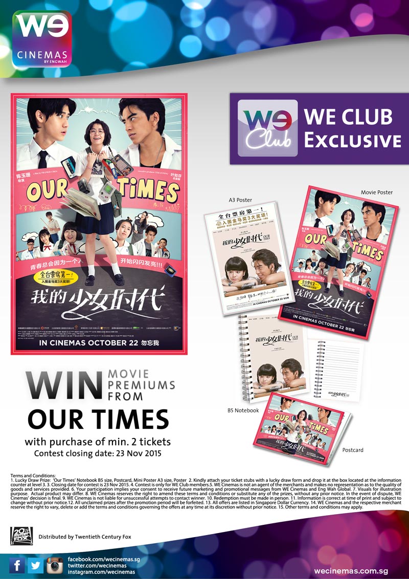 wecinemas's tweet photo. "Our Times" contest ends on 23rd Nov 2015- Don't miss it WEClubbers! #WinWithWECinemas #WECinemas https://t.co/5FgkGhfxSO